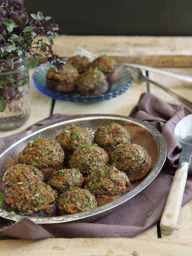 Olive and Roasted Garlic Tapenade Stuffed Mushrooms