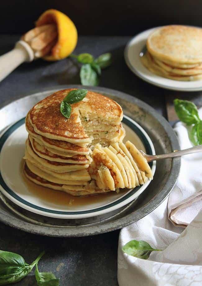 Ricotta pancakes with orange and basil