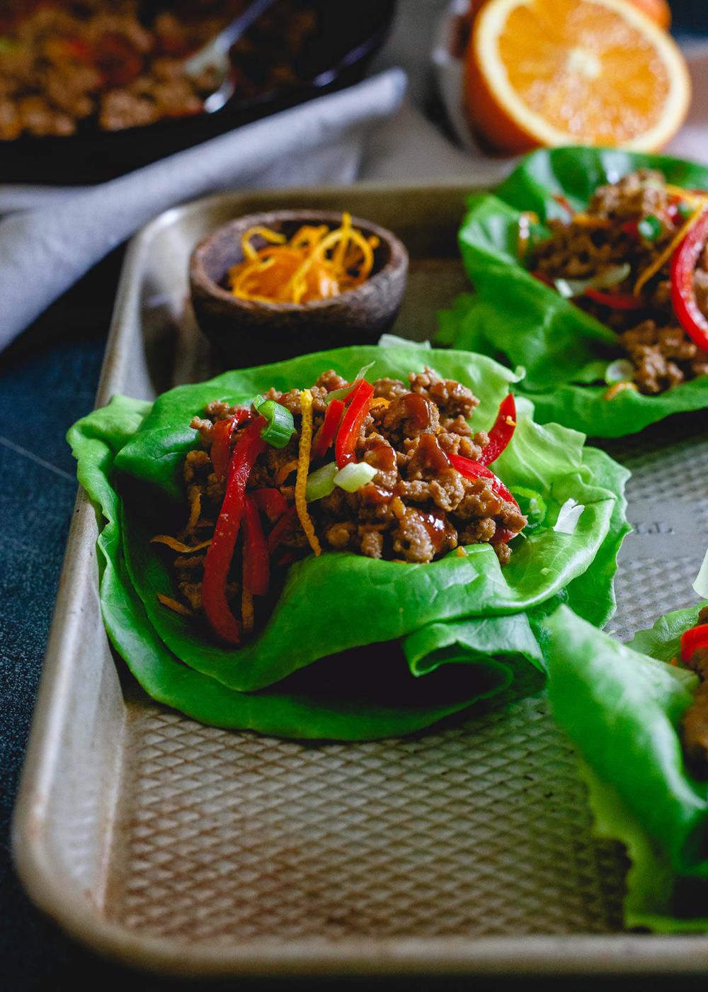 Lettuce wraps are the perfect healthy vehicle for this tasty orange turkey and make a simple, fresh meal in just 30 minutes.