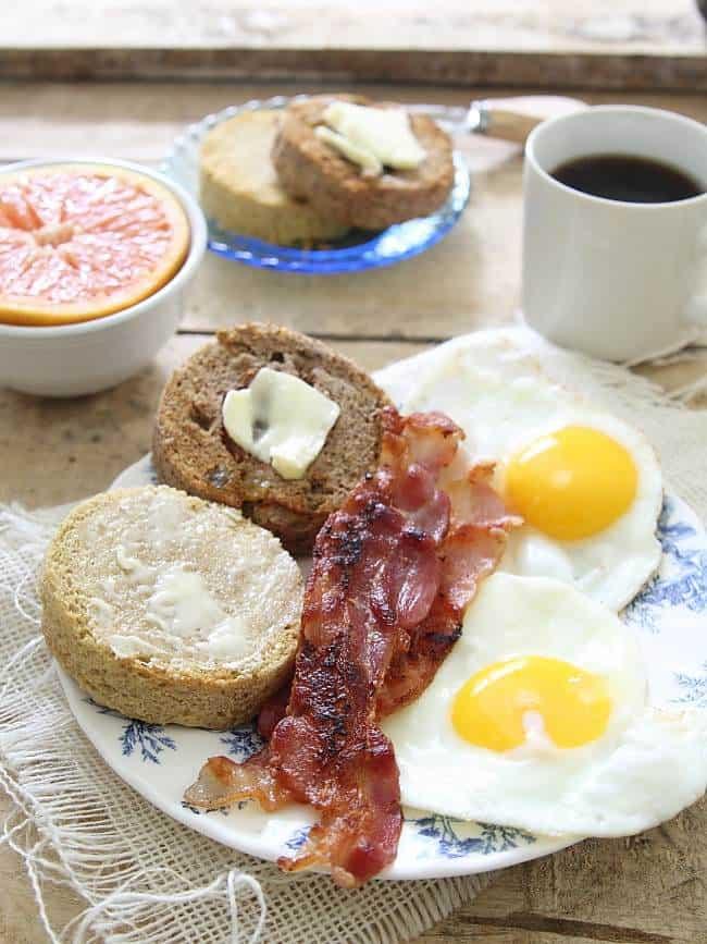 Microwave paleo english muffins - 2 ways: plain and cinnamon raisin.