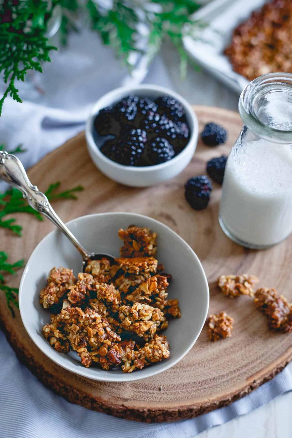 This gingerbread granola is gluten-free, grain-free and paleo. It makes the perfect breakfast or snack for the holidays.