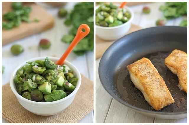 Pan fried halibut with kiwi berries