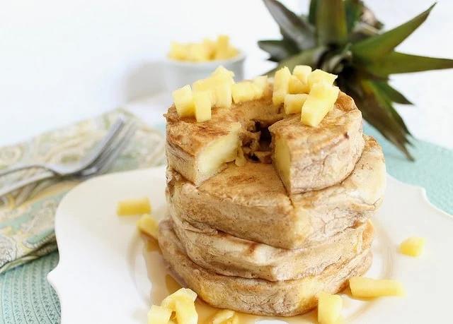 Pancake batter coats fresh pineapple rings for a fun twist on breakfast.