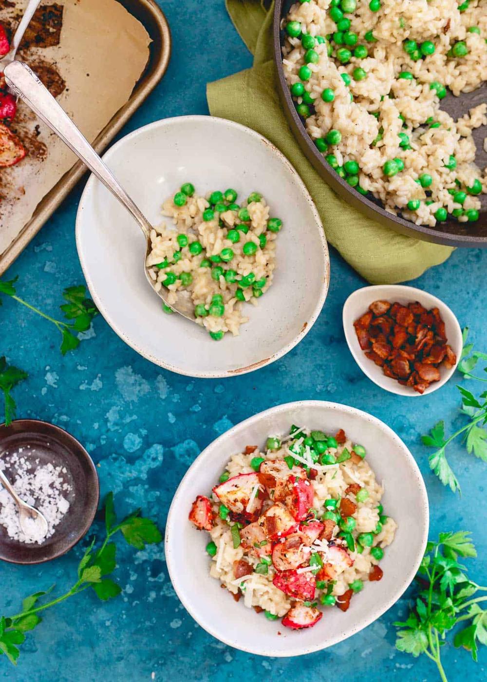 Bright spring flavors burst in your mouth with each bite of this pea and radish risotto!
