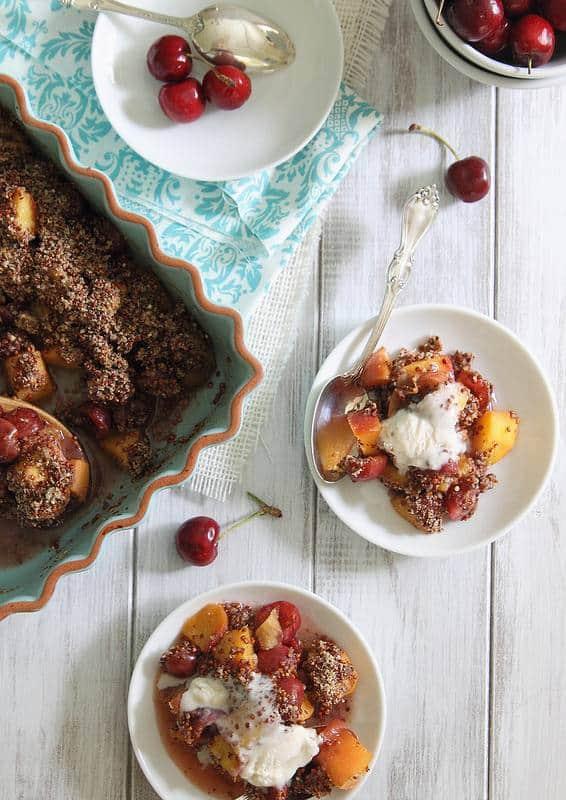 Peach and Cherry Quinoa Crumble | runningtothekitchen.com