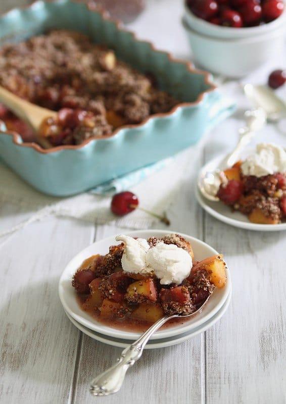 Peach and Cherry Quinoa Crumble | runningtothekitchen.com