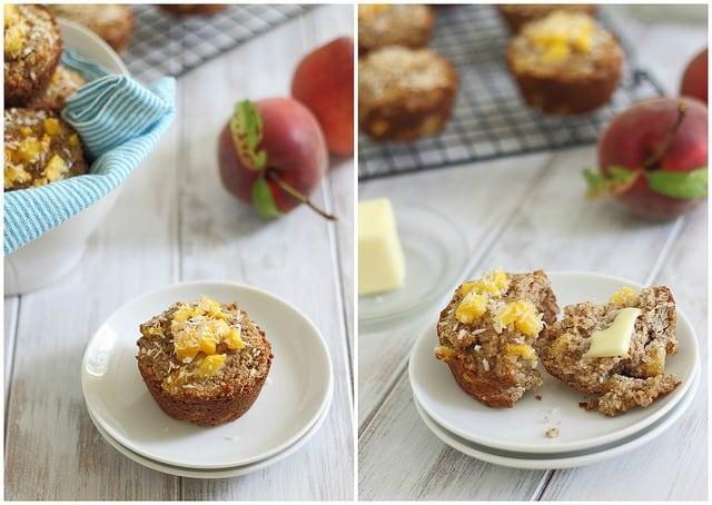 Almond flour muffins with peach and coconut