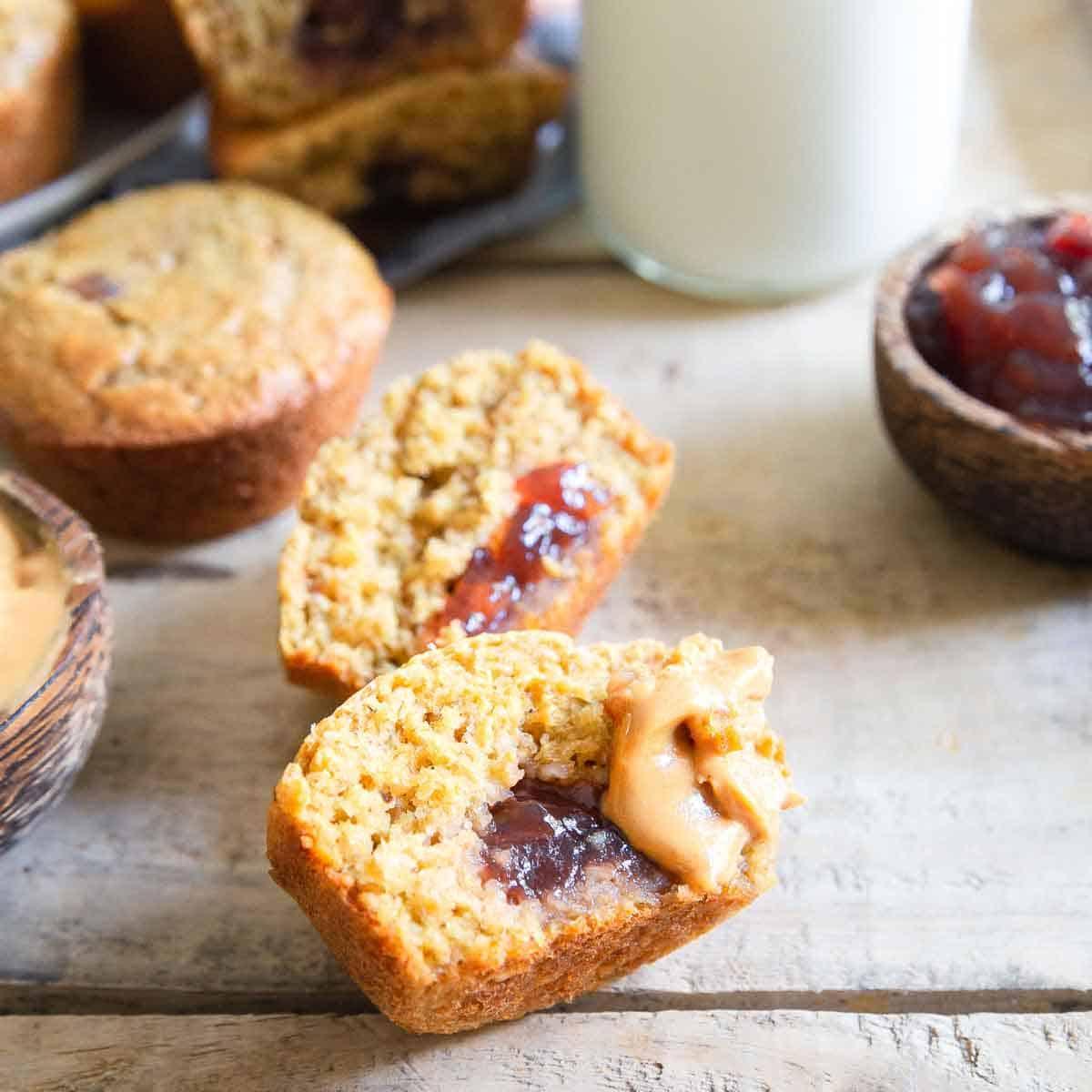 With a tender crumb texture, slightly sweet peanut butter flavor and a jelly center, these pb&j muffins are a winner!