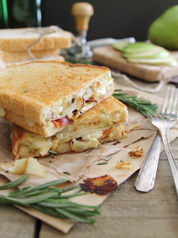 Pear Bacon and Brie Grilled Cheese on sourdough bread