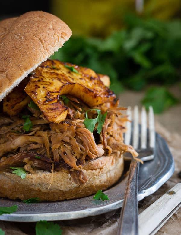 These BBQ pork sandwiches are topped with pickled pineapples for a sweet, tangy and smoky flavor combination.