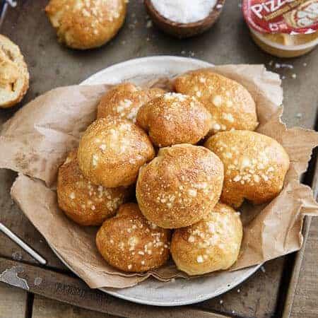 Pizza Hummus Stuffed Pretzel Bites
