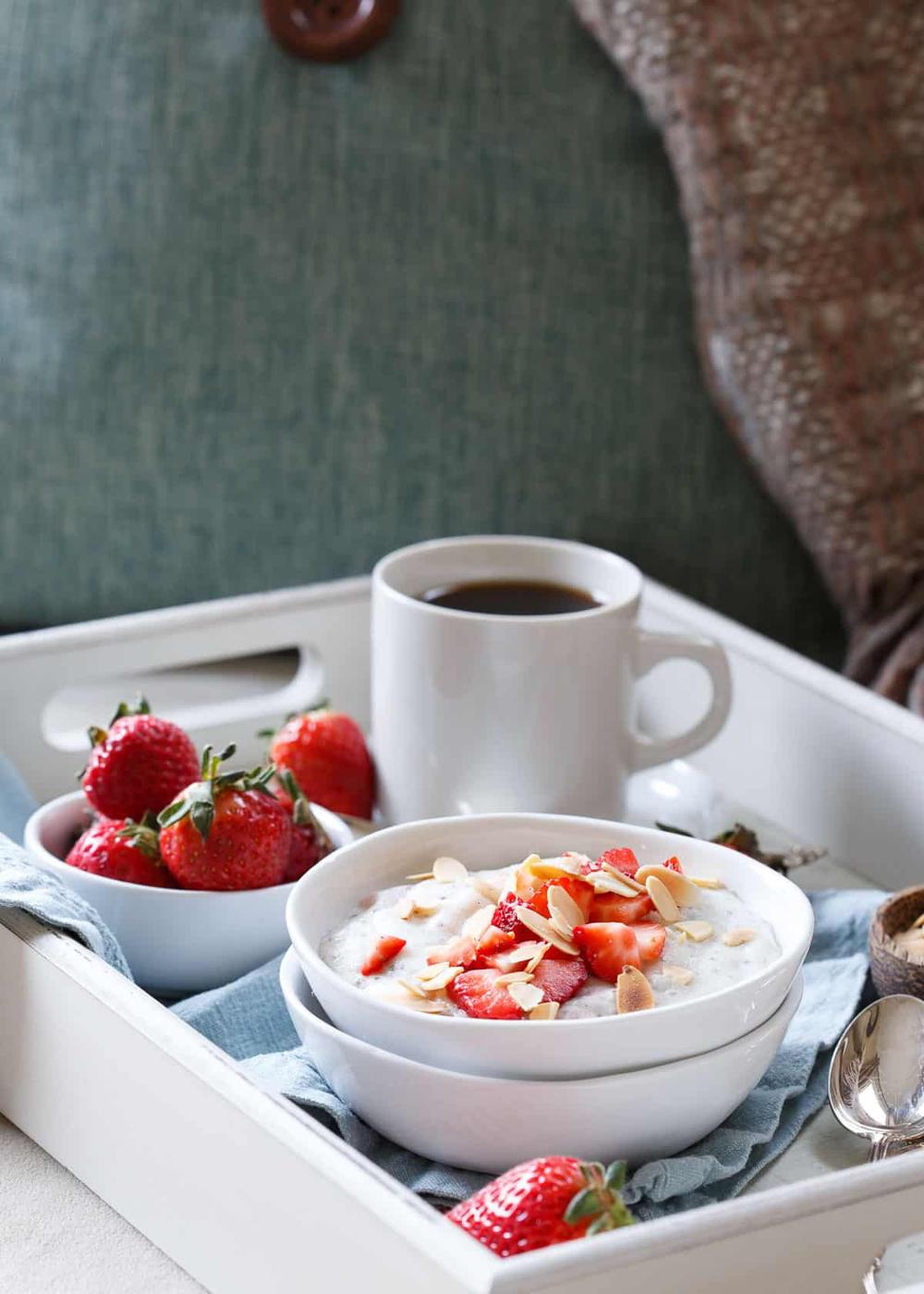 Strawberry coconut polenta breakfast bowls