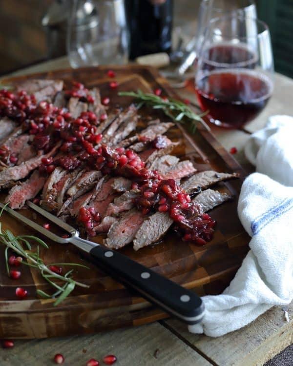 Balsamic pomegranate flank steak