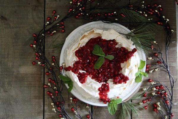 This pomegranate pavlova is a simple meringue dessert perfect for ringing in the New Year.