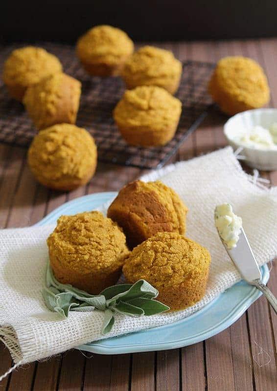 Pumpkin Corn Muffins with Honey Sage Butter