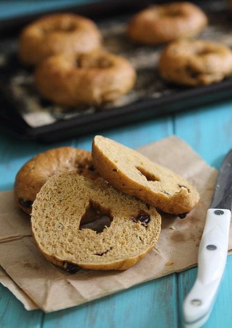Homemade pumpkin raisin bagels