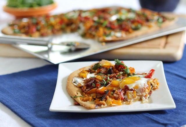 Breakfast pizza with eggs
