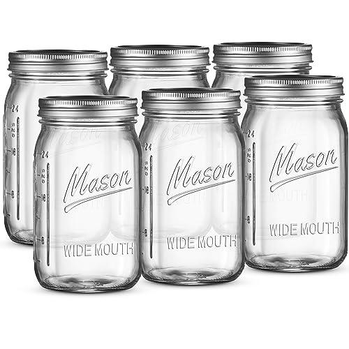 Wide Mouth Mason Jars 32 oz [4 Pack]