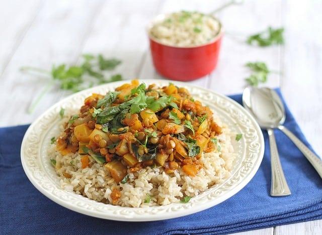 Red curry lentils with vegetables