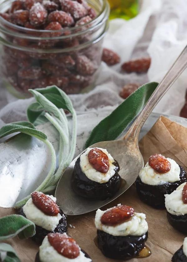 Ricotta sage and honey stuffed prunes