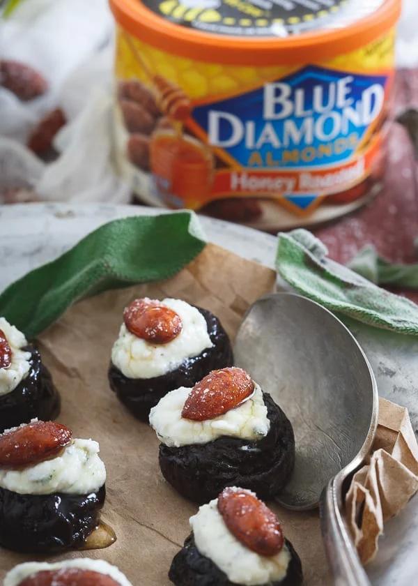 Whipped ricotta sage honey almond stuffed prunes