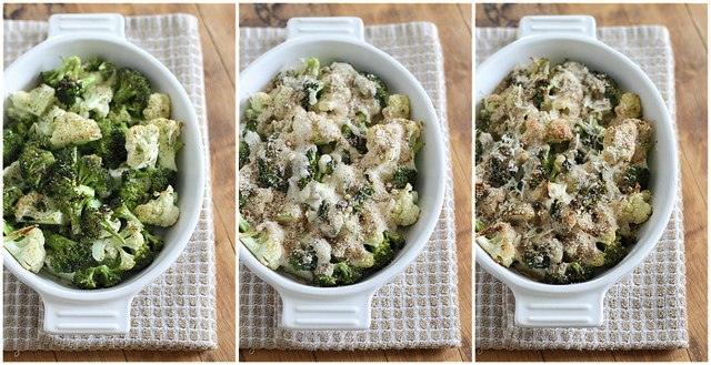 Step by step process of making broccoli cauliflower gratin.