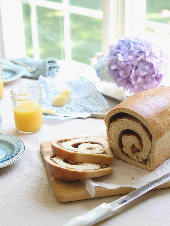 Roasted peach cinnamon swirl bread
