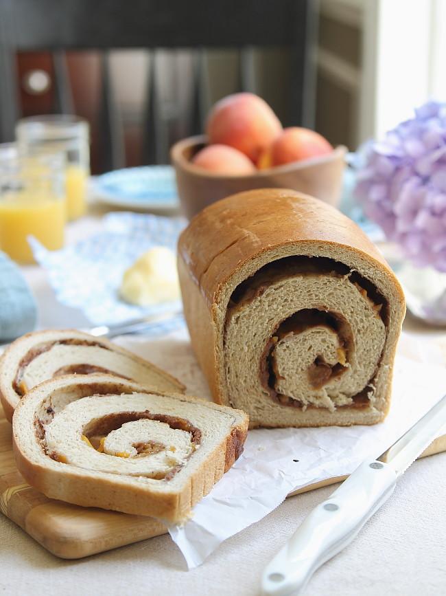 Roasted peach cinnamon swirl bread
