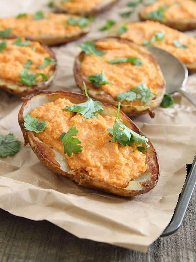 Roasted red pepper feta stuffed potato skins