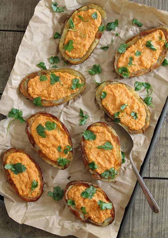 Roasted red pepper feta potato skins