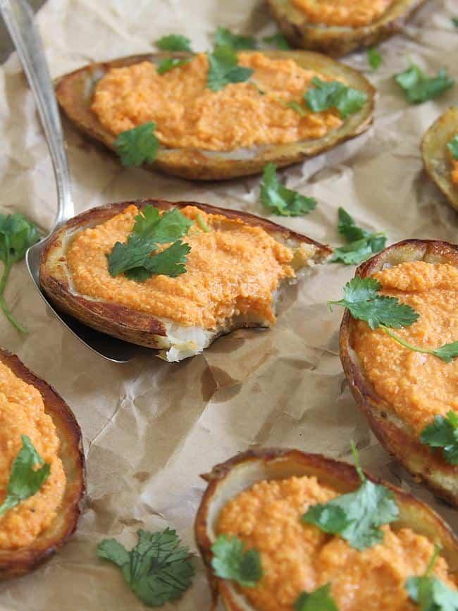 Potato skins with roasted red pepper and feta