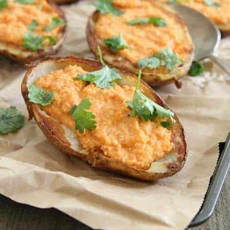 Roasted Red Pepper Feta Stuffed Potato Skins