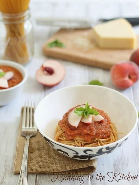 Roasted Tomato Peach Sauce with Spaghetti