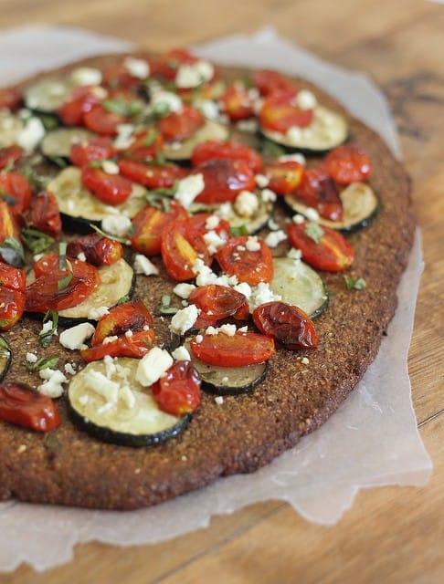 Paleo roasted tomato and zucchini pizza
