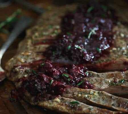 Rosemary Garlic Flank Steak with Tangy Blackberry Sauce