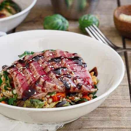 Seared Ahi Tuna with Roasted Winter Vegetable Israeli Couscous