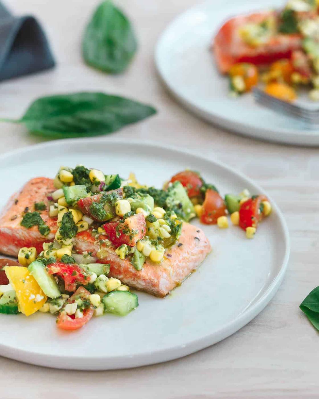 Seared Salmon with Tomato Corn Salsa