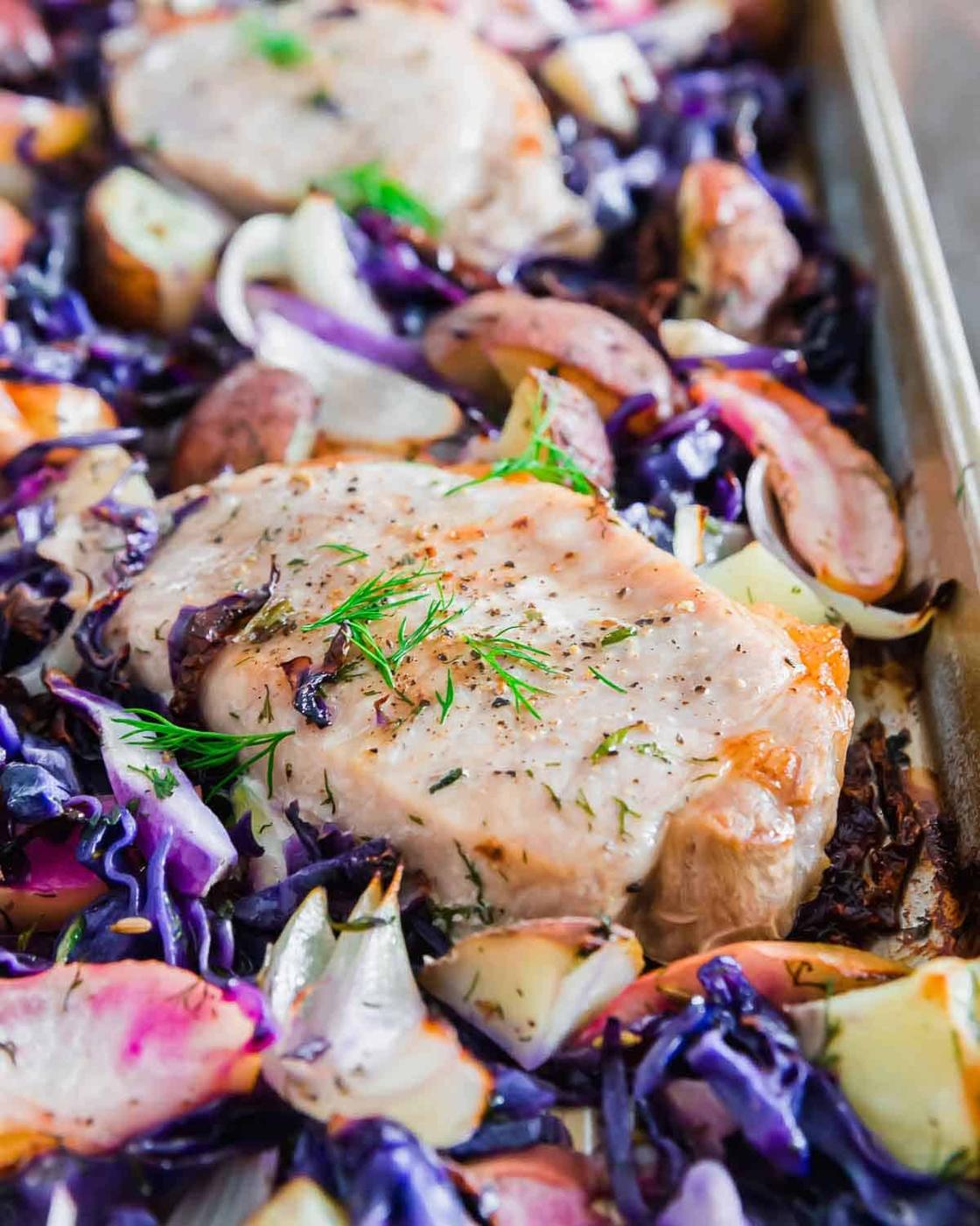 Sheet Pan Pork Chops with Cabbage, Apples and Potatoes