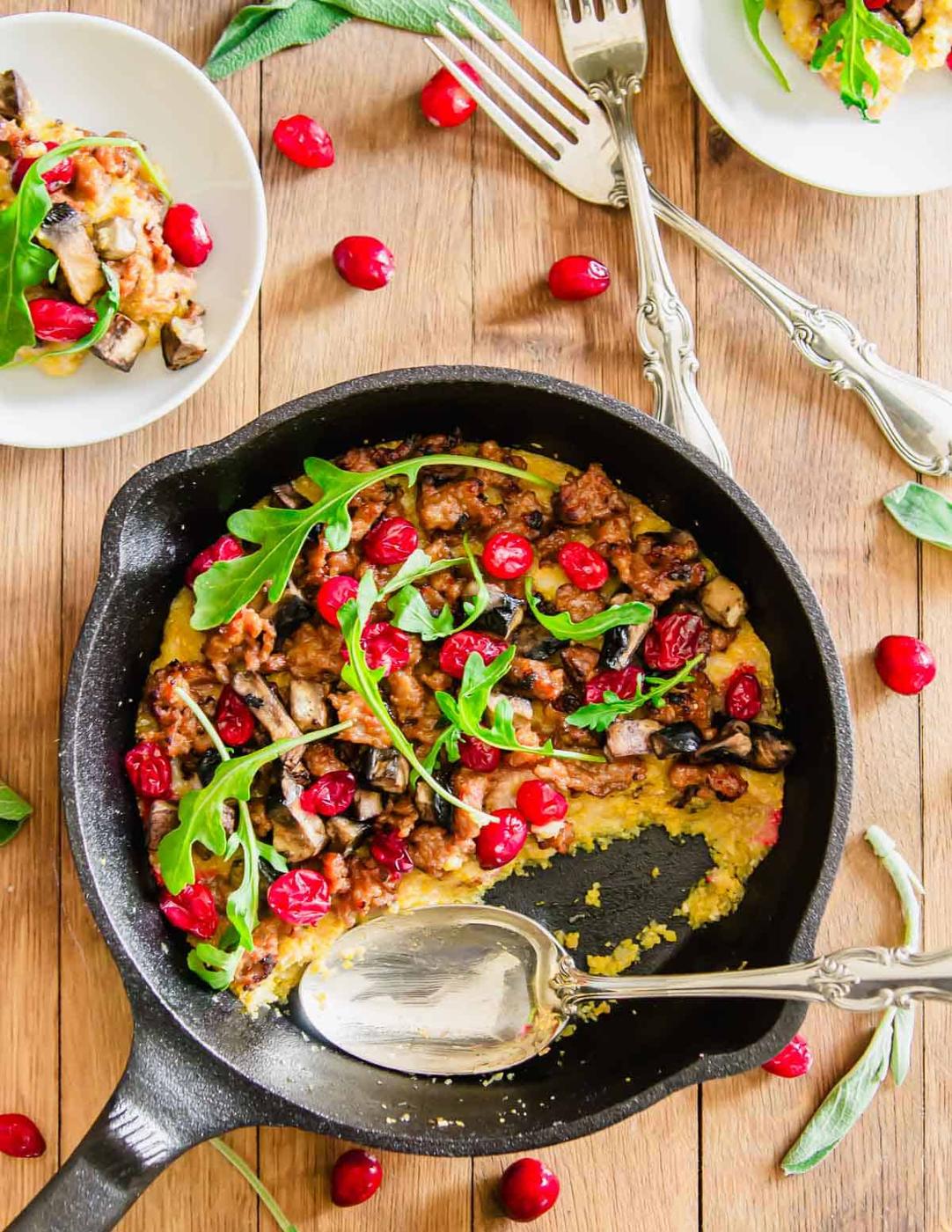 Skillet Cheddar Polenta with Sausage