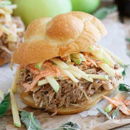 Slow Cooker BBQ Apple Pulled Pork Sandwiches with Carrot Apple Slaw