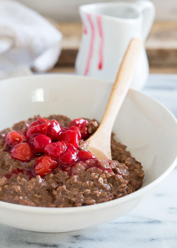 Start your day with this delicious slow cooker chocolate cherry steel cut oatmeal.