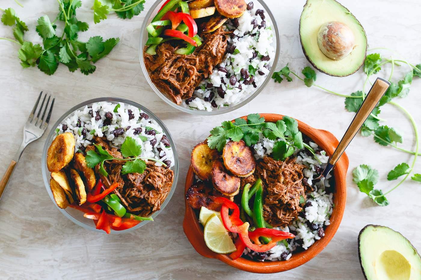 Slow cooker Mexican shredded beef bowls.