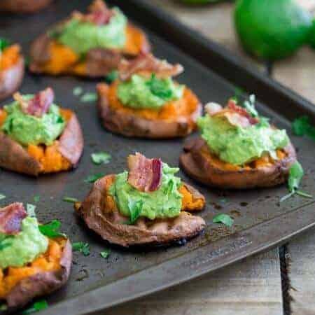 Smashed Sweet Potato Guacamole Bites