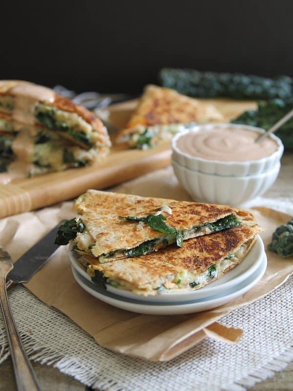 Kale quesadillas with white beans