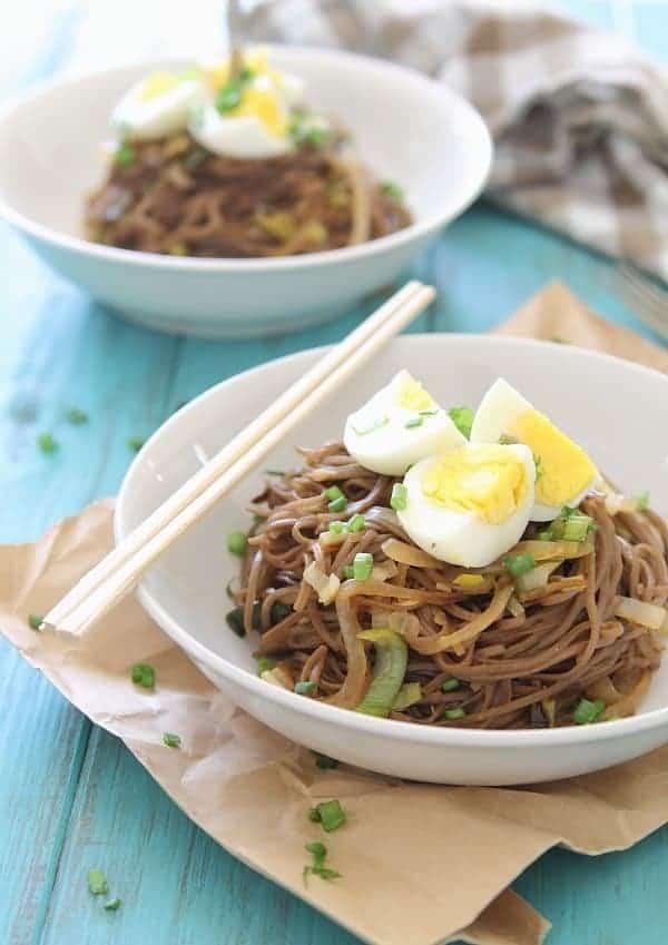 Soba Noodles with Leeks, Sweet Onions and Egg