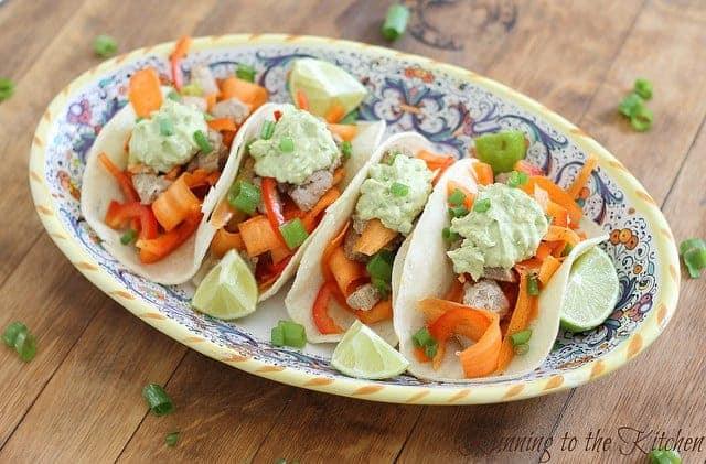 Soy Tuna Tacos with Lime and Spicy Avocado Cream