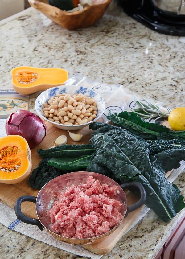 Blue Apron spiced pork squash and white bean soup ingredients