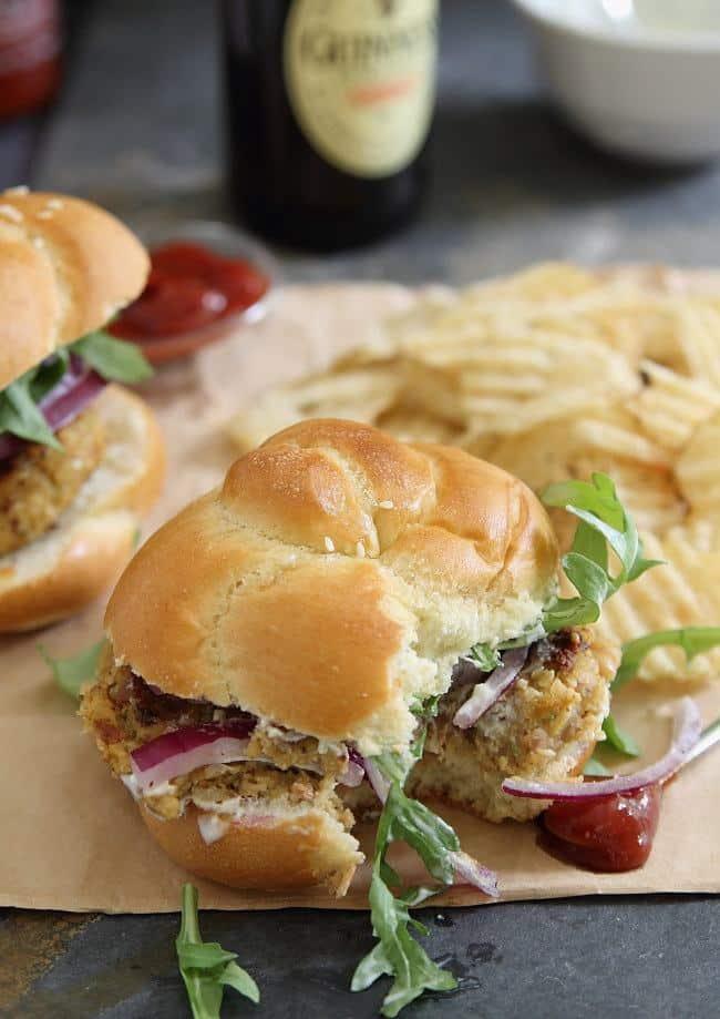 Chickpea burgers with bacon and sriracha
