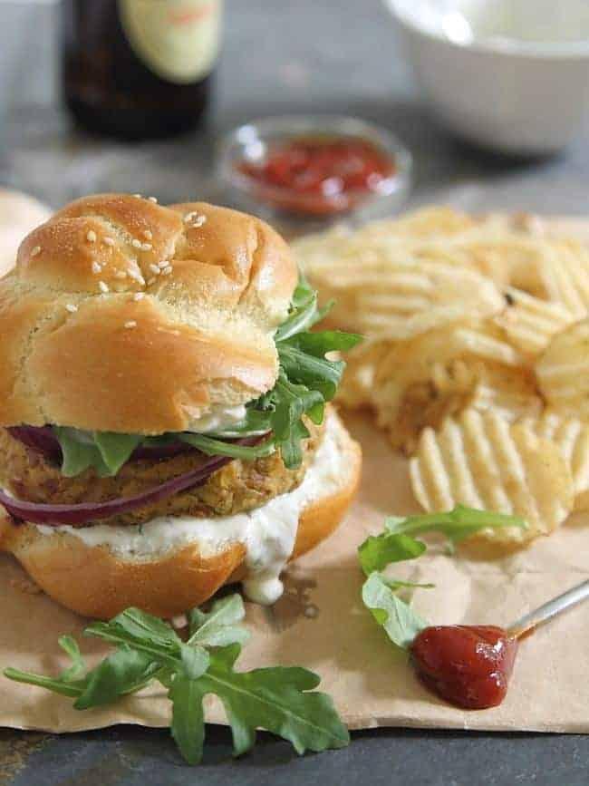 Spicy Bacon Chickpea Burgers