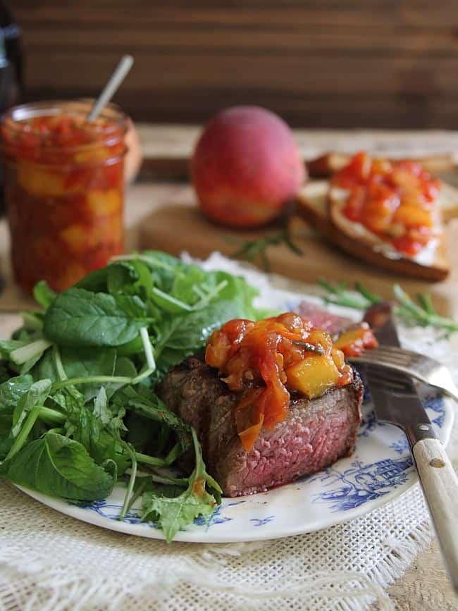 Tomato peach chutney with rosemary